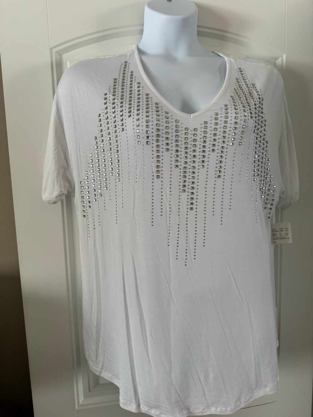 Women’s White V-Neck Stud Detail Top
